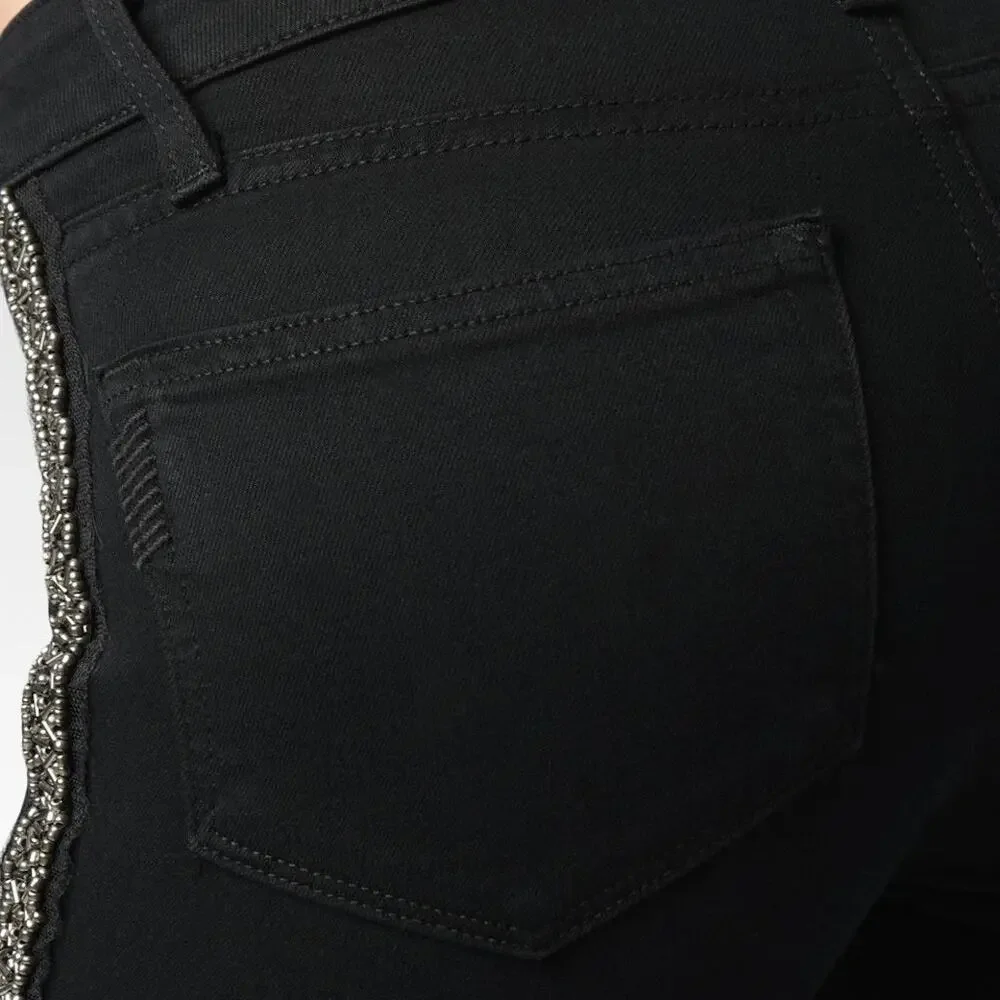 Paige Verdugo Ultra Skinny Tuxedo Side Beading Jeans size 27 Black/Pewter